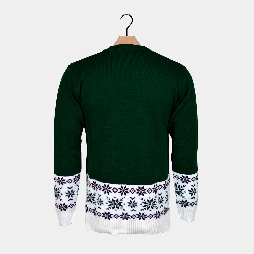 Jersey de Navidad para Hombre Verde con Reno Patinando Espalda