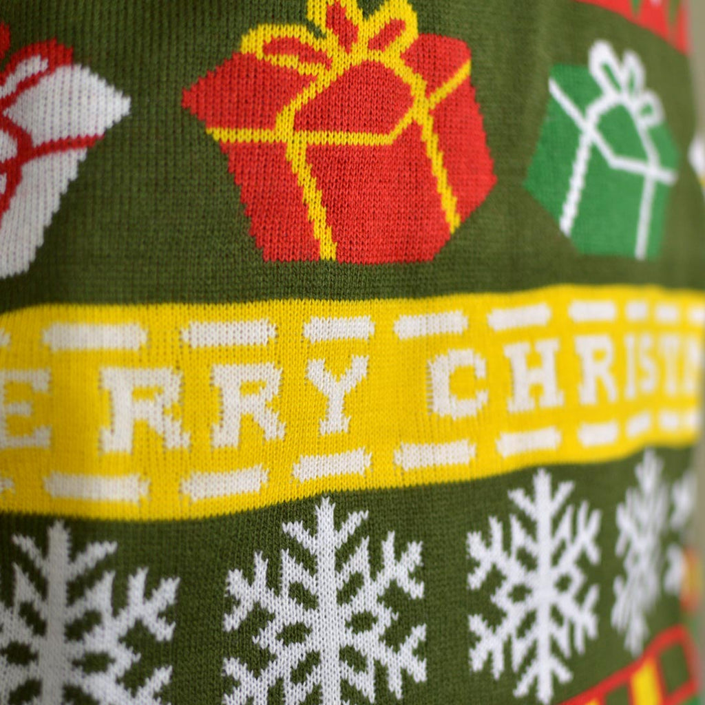 Jersey de Navidad para Hombre Verde con Santa y Regalos Detalle Regalo