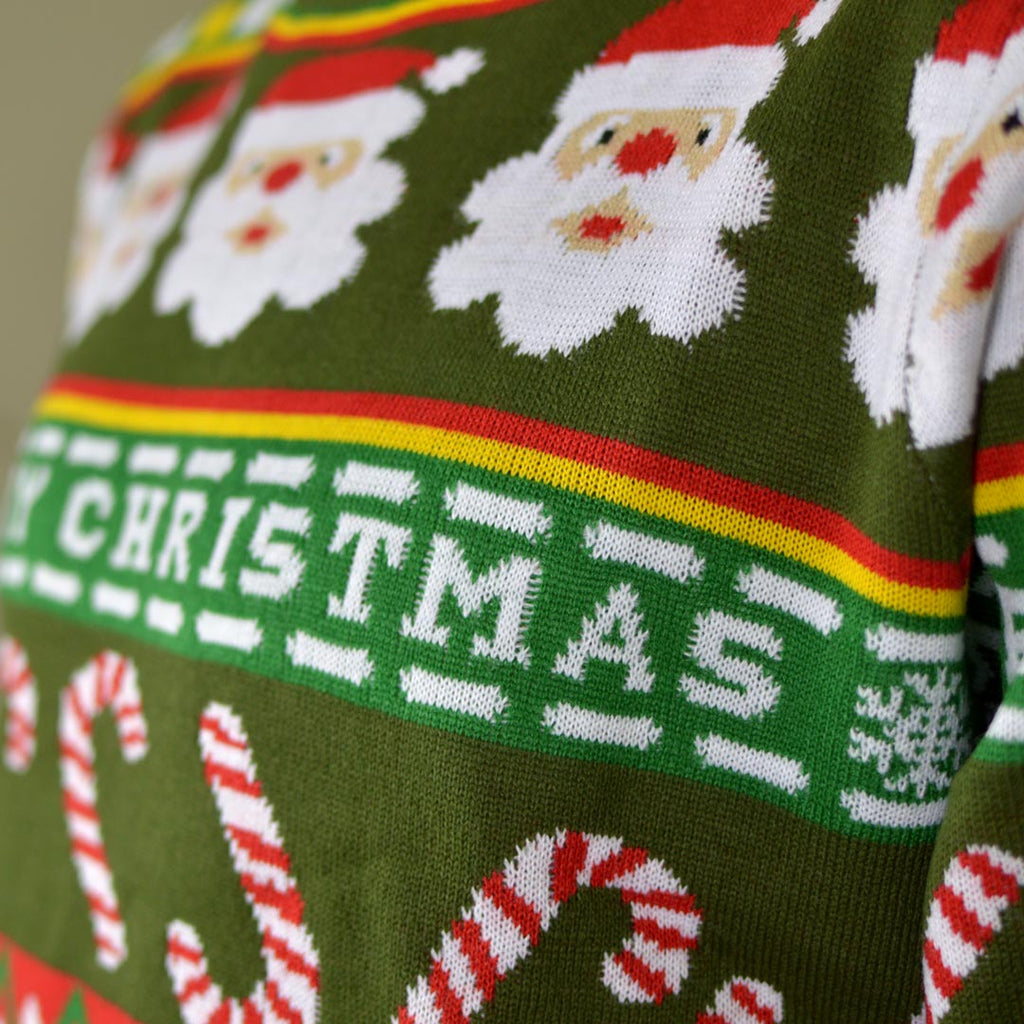 Jersey de Navidad para Hombre Verde con Santa y Regalos Detalle