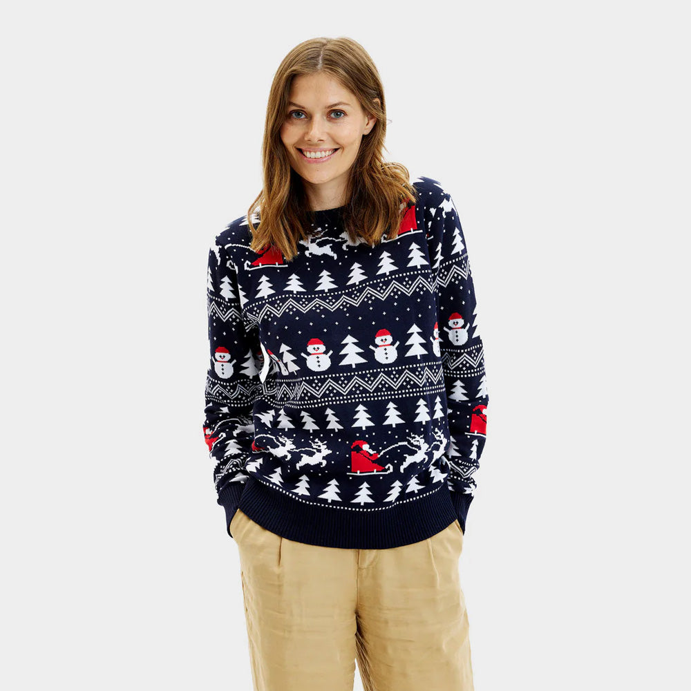 Jersey de Navidad Mujer con Árboles, Muñecos y Papá Noel