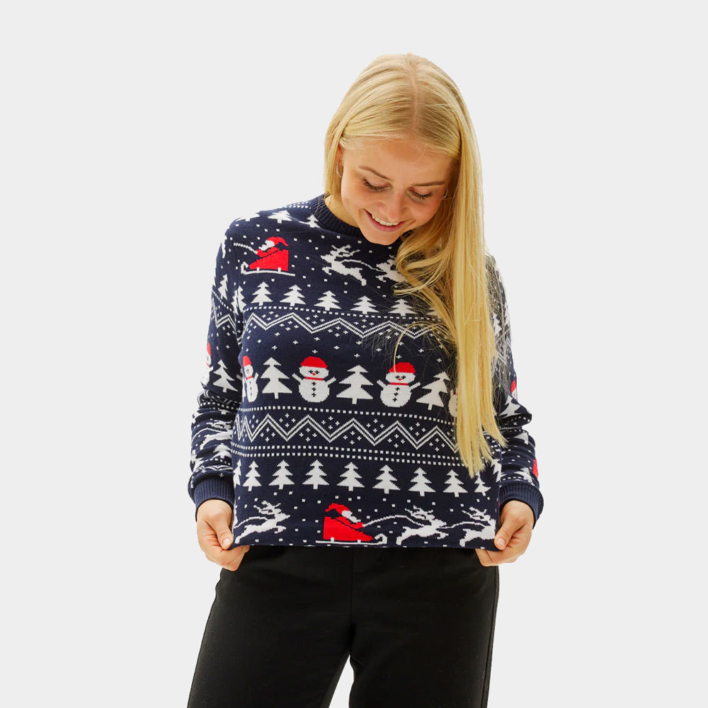 Jersey de Navidad para Mujer con Árboles, Muñecos y Papá Noel