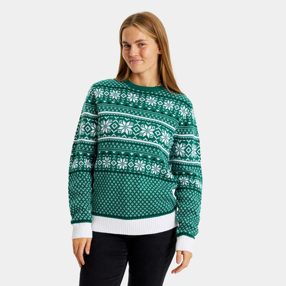 Jersey de Navidad Mujer Clásico Verde y Blanco Elegante