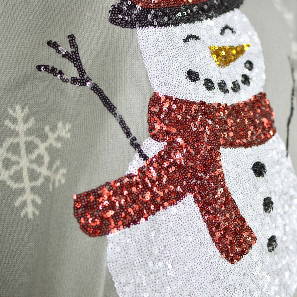Jersey de Navidad para Mujer Gris con Muñeco de Nieve de Lentejuelas Detalle