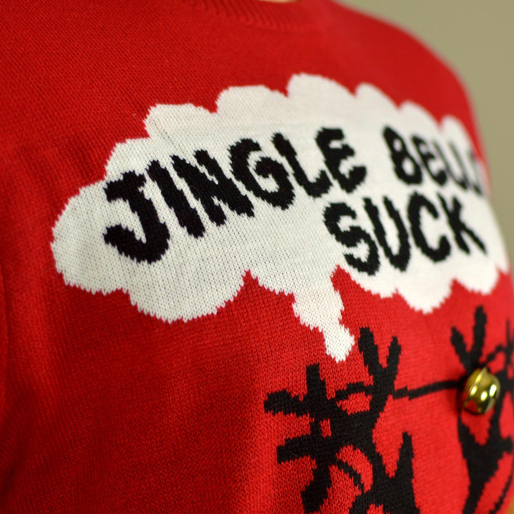 Jersey de Navidad para Mujer Jingle Bells Suck Rojo Cascabeles 3D Detalle Cuernos