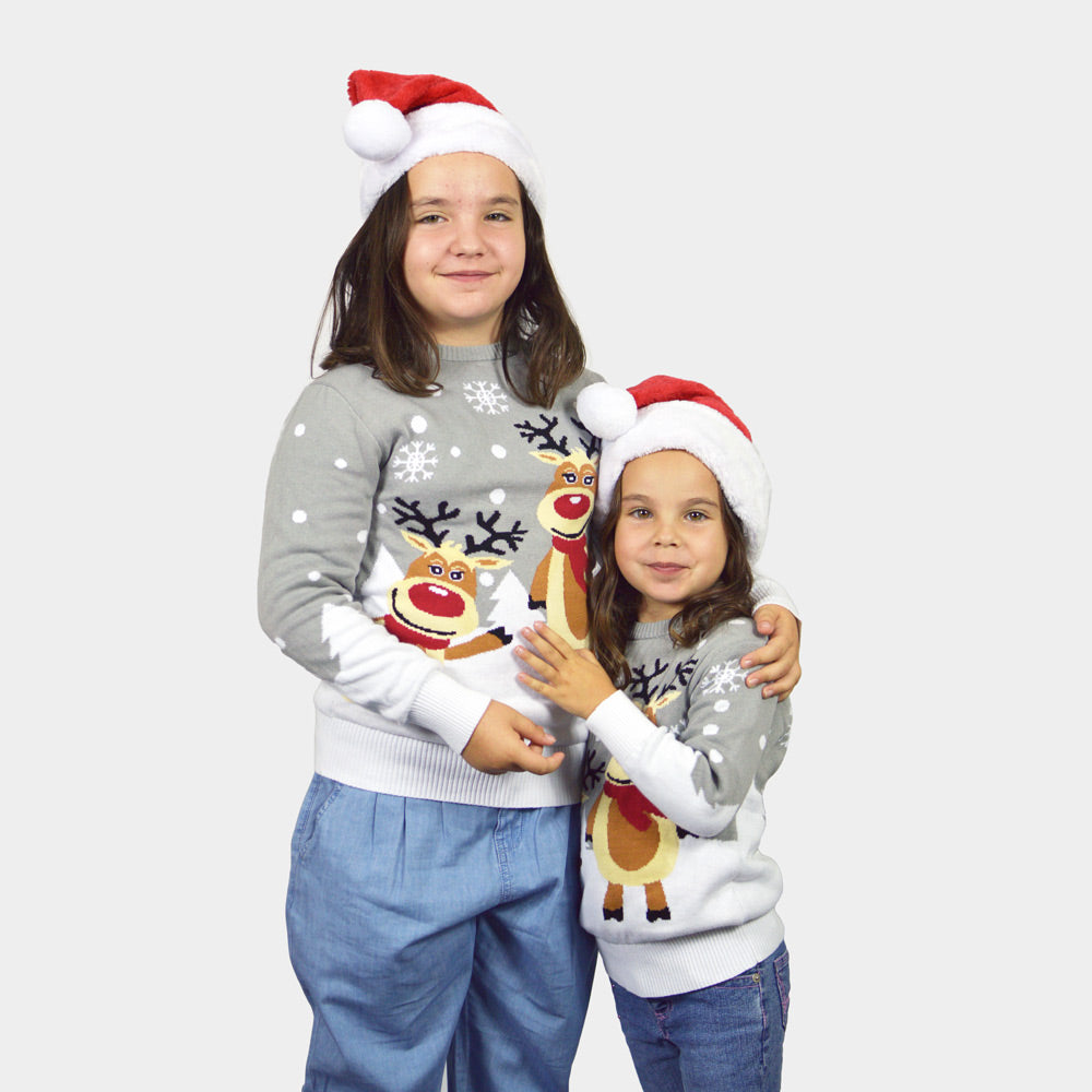 Jersey de Navidad para Niña Gris con Renas Cute