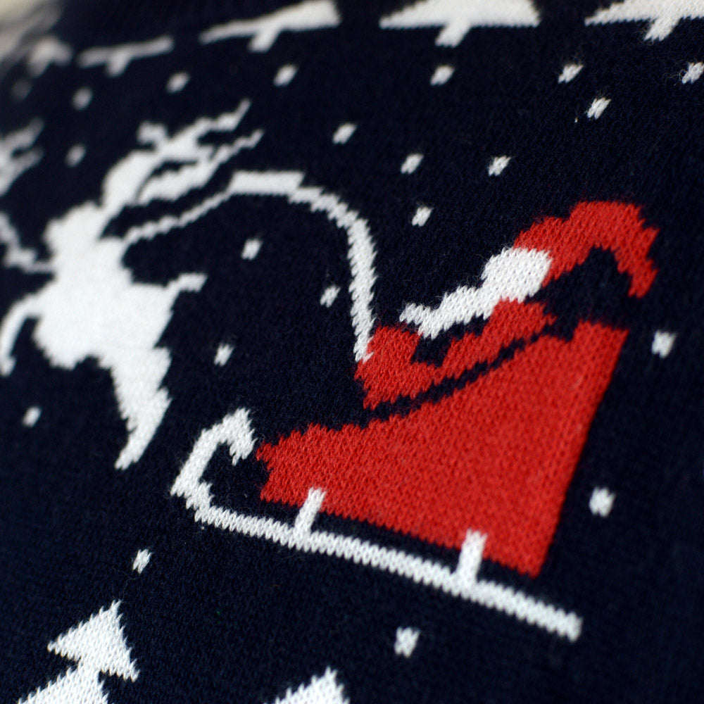 Jersey de Navidad para Niña y Niño con Árboles, Muñecos y Papá Noel detalle trineo