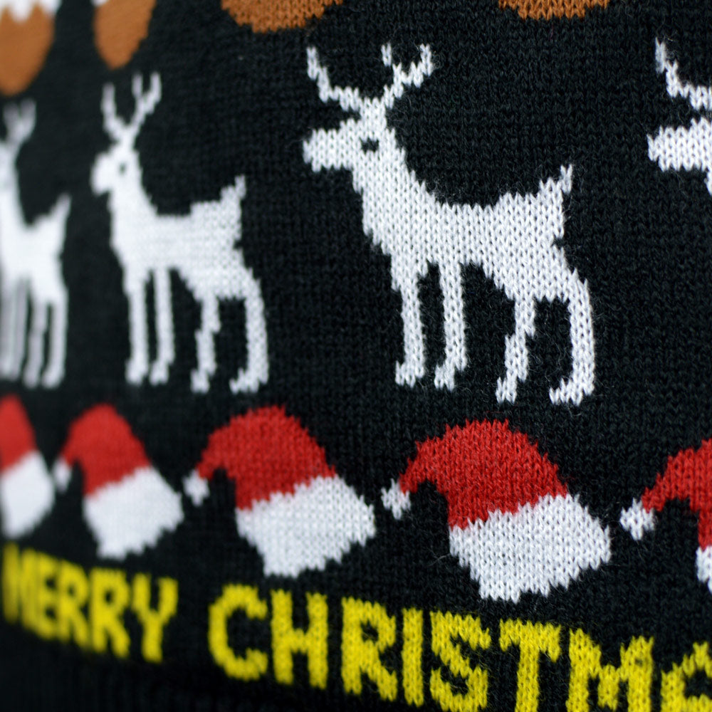 Jersey de Navidad para Niña y Niño Negro con Árboles, Renos y Regalos Detalle Christmas