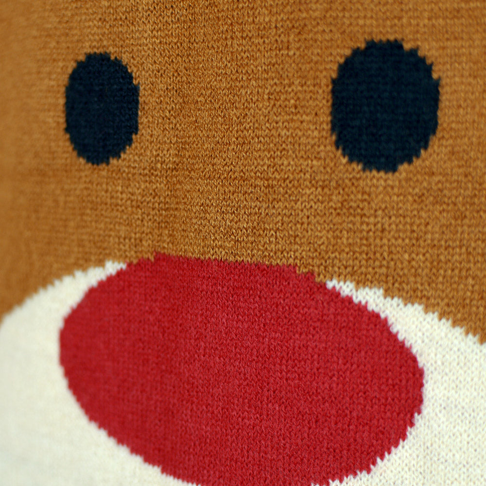 Jersey de Navidad para Niña y Niño Reno Rudolph Rojo Detalle