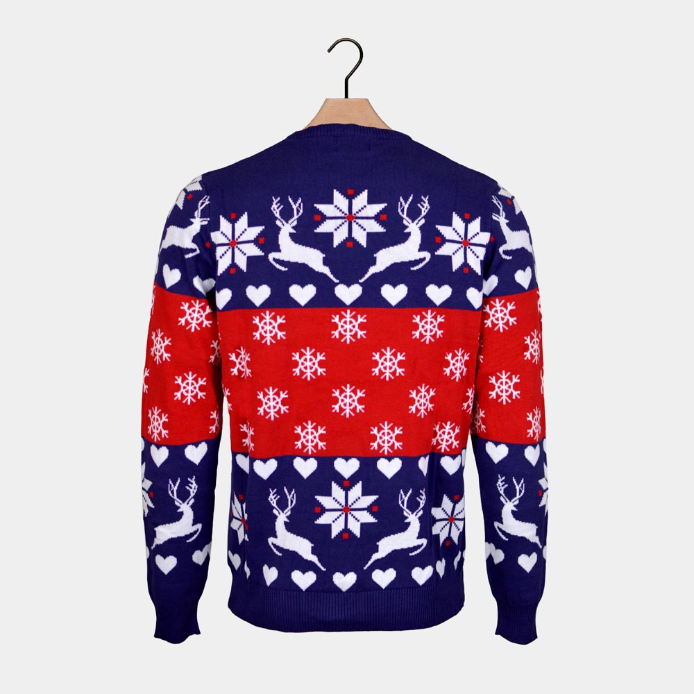 Jersey de Navidad para Niña y Niño Renos y Corazones Azul y Rojo Espalda