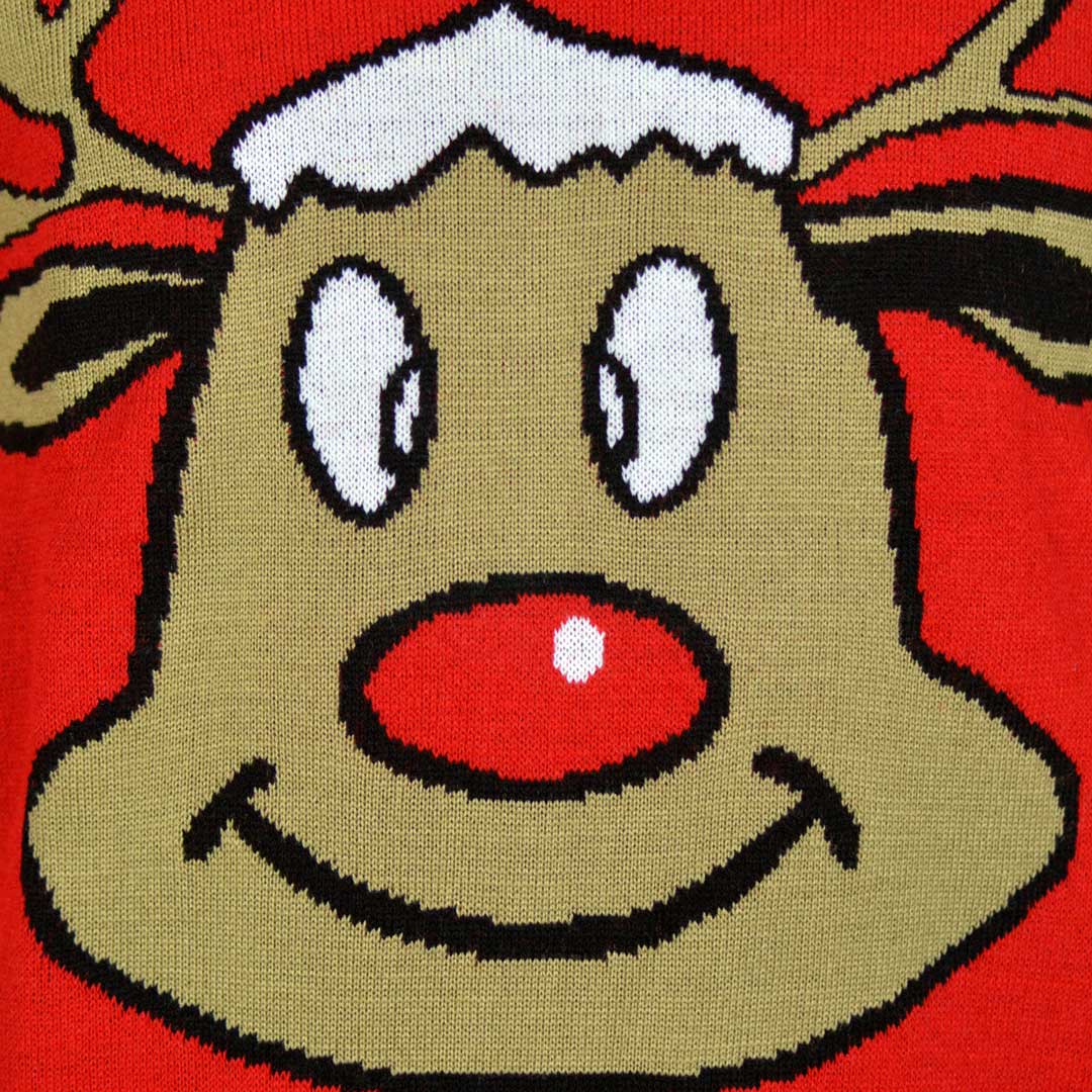 Jersey de Navidad para Niña y Niño Reno Sonriente Rojo Detalle Reno