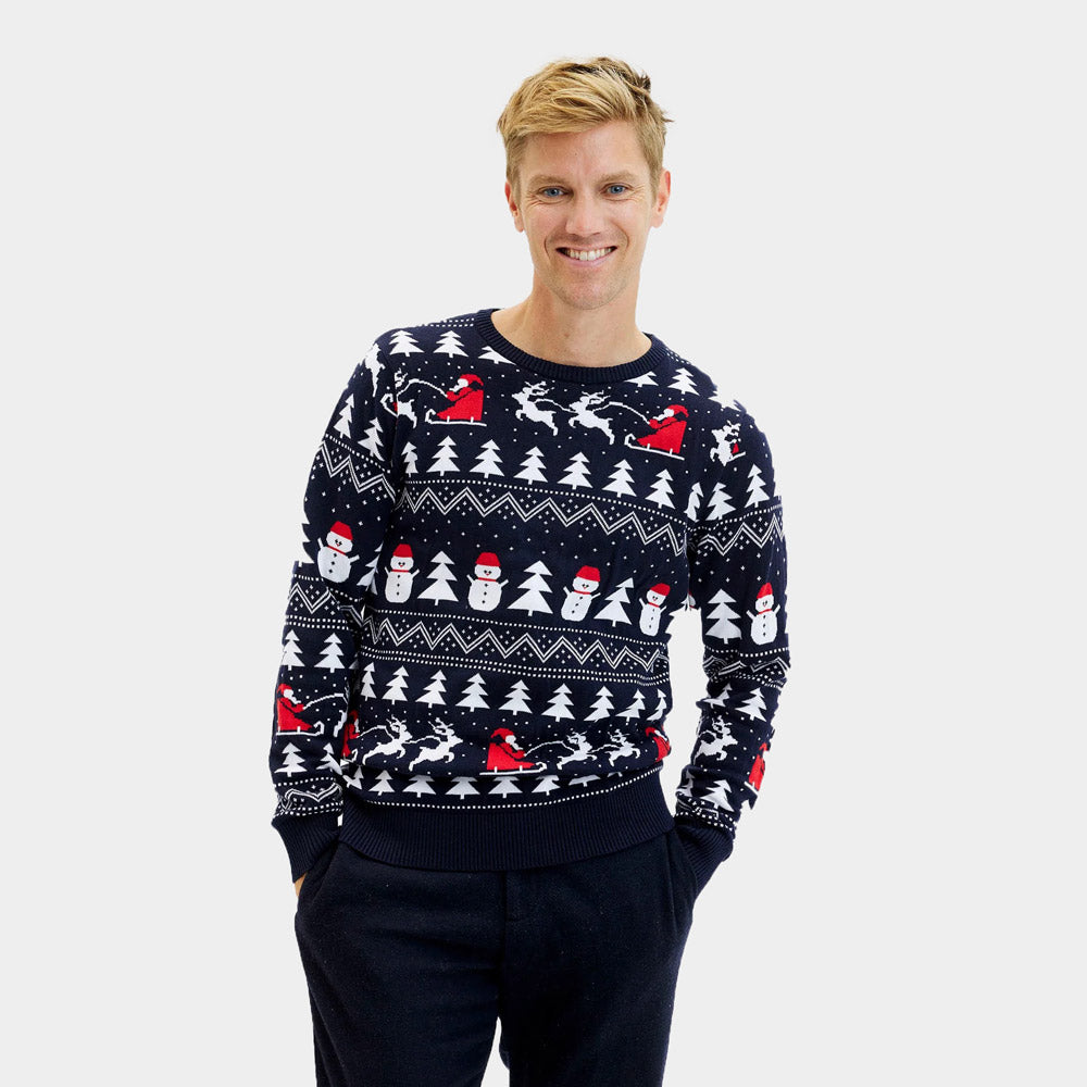 Jersey de Navidad Parejas con Árboles, Muñecos y Papá Noel hombre