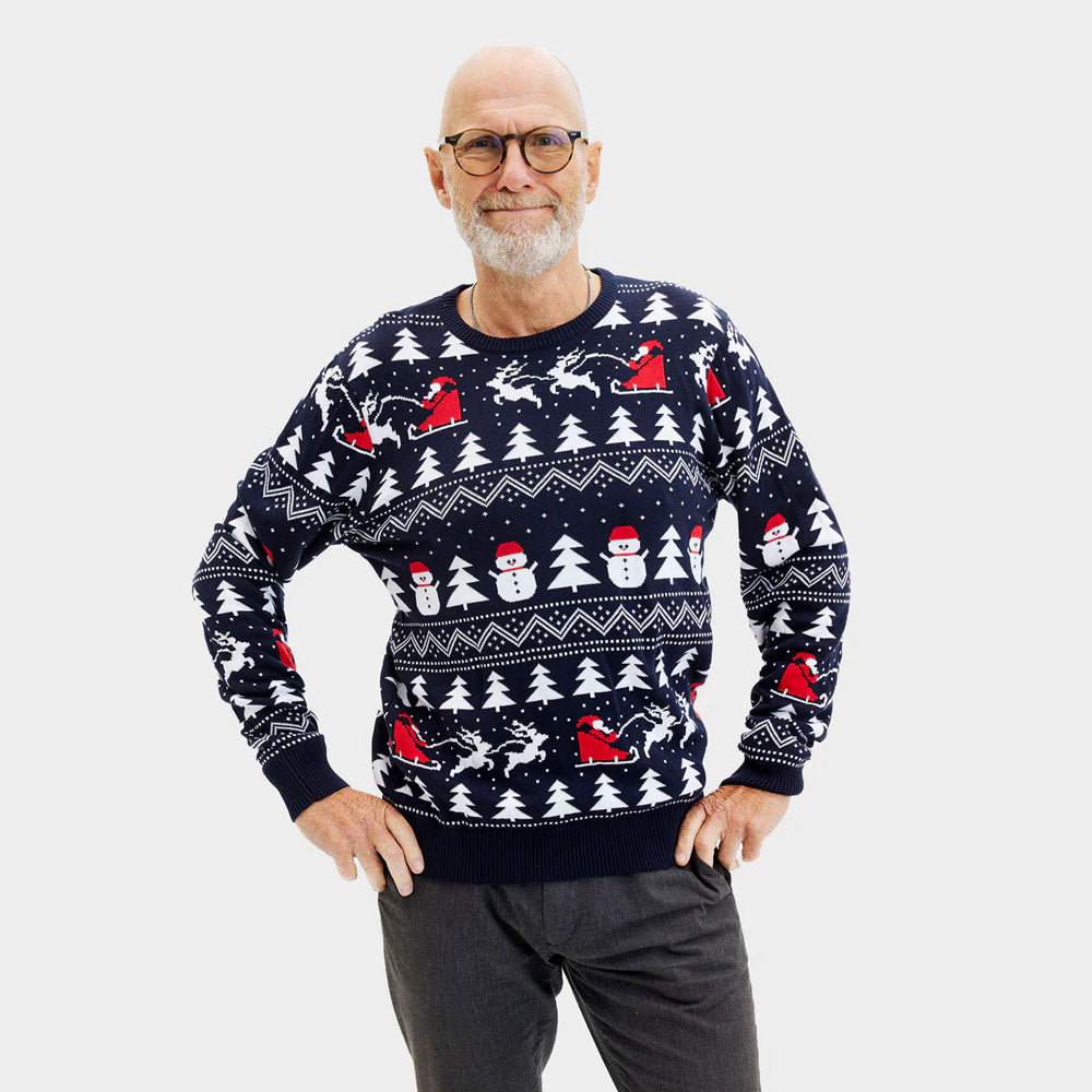 Hombre Jersey de Navidad Parejas con Árboles, Muñecos y Papá Noel