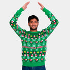 Jersey de Navidad Parejas Verde con Árboles y Muñecos de Nieve Hombre