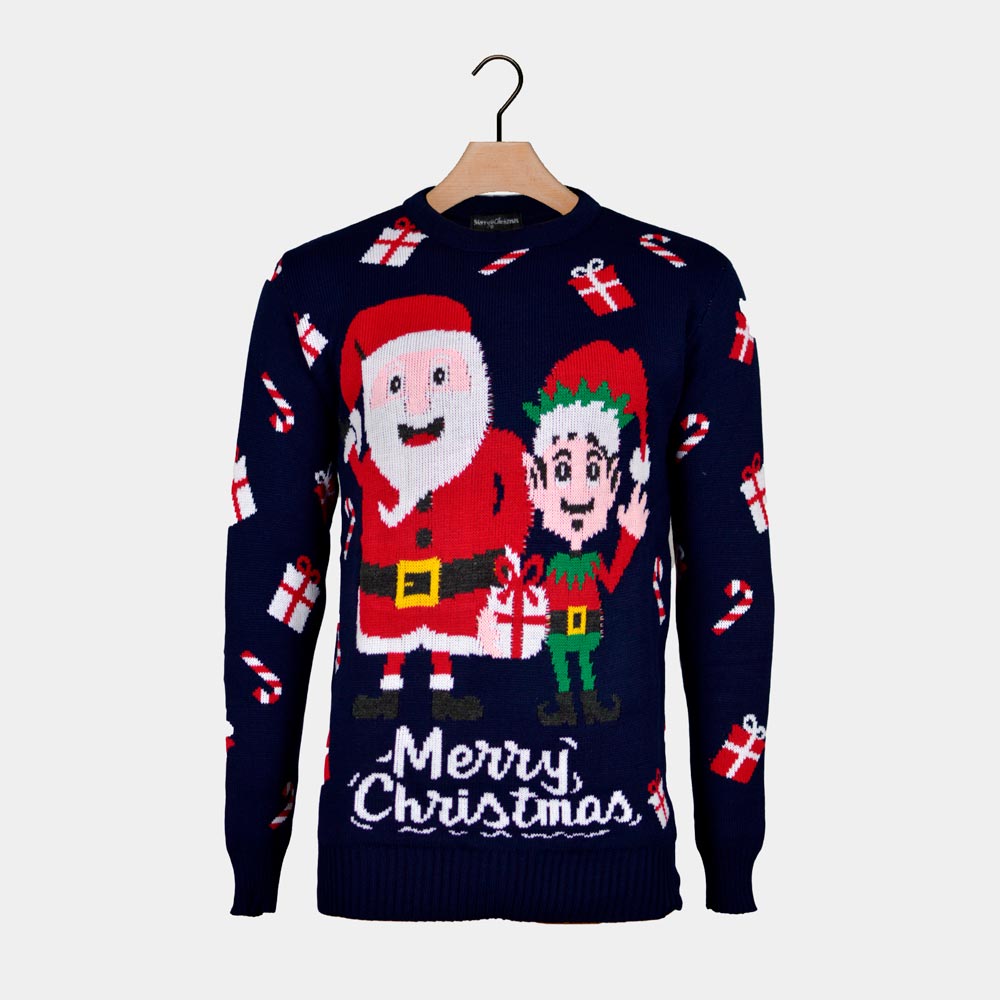 Jersey Navideño para Hombre Papá Noel y Elfo