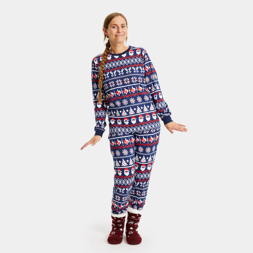 Pijama de Navidad Adultos Unisex con Papá Noel, Árboles y Corazones Mujer