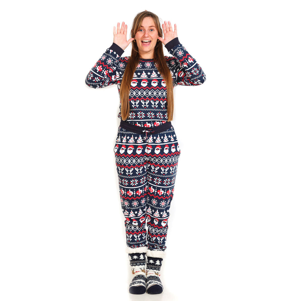Pijama de Navidad Adultos Unisex con Papá Noel, Árboles y Corazones Mujer