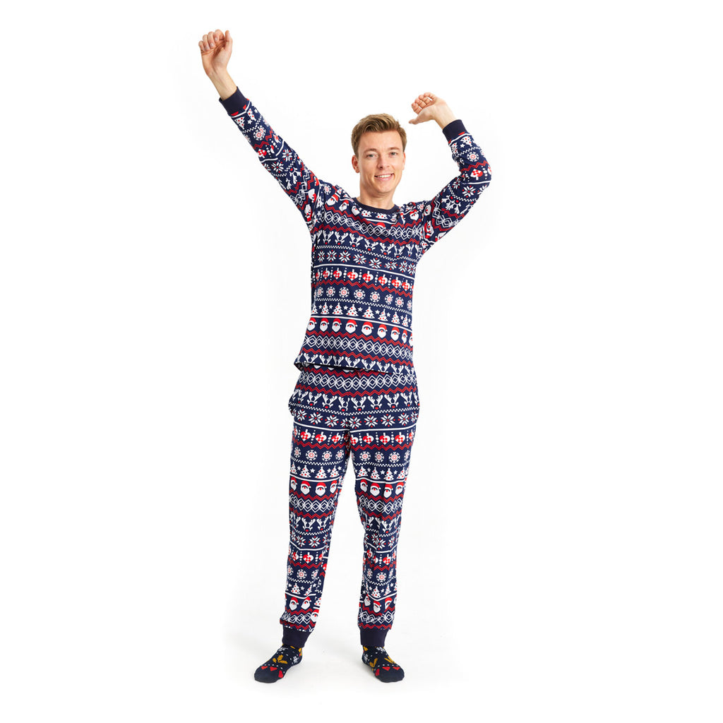 Pijama de Navidad Adultos Unisex con Papá Noel, Árboles y Corazones Hombre