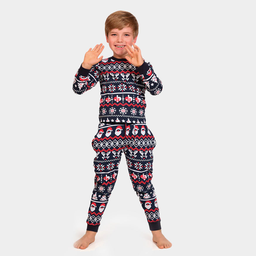 Pijama de Navidad para Niños con Papá Noel, Árboles y Corazones