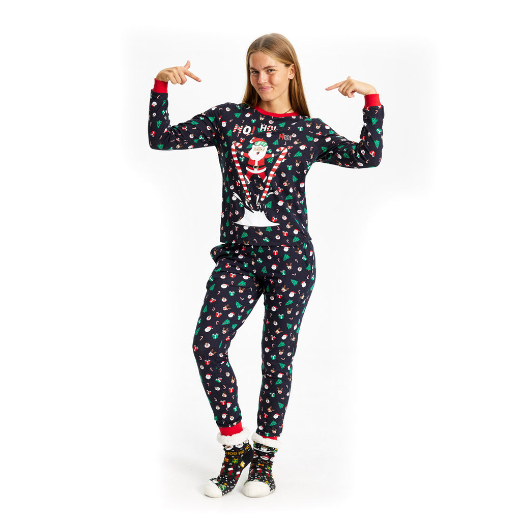 Pijama de Navidad Adultos Unisex con Papá Noel Esquiador Mujer