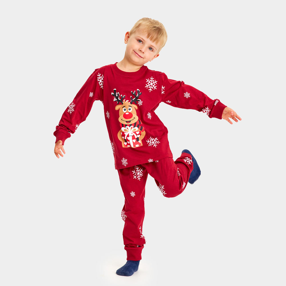 Pijama de Navidad para Niños Rojo Reno Rodolfo