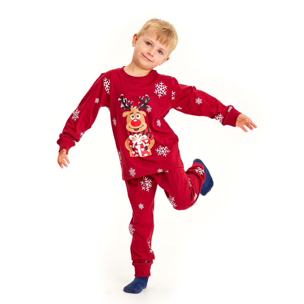 Pijama de Navidad para Niños Rojo Reno Rodolfo