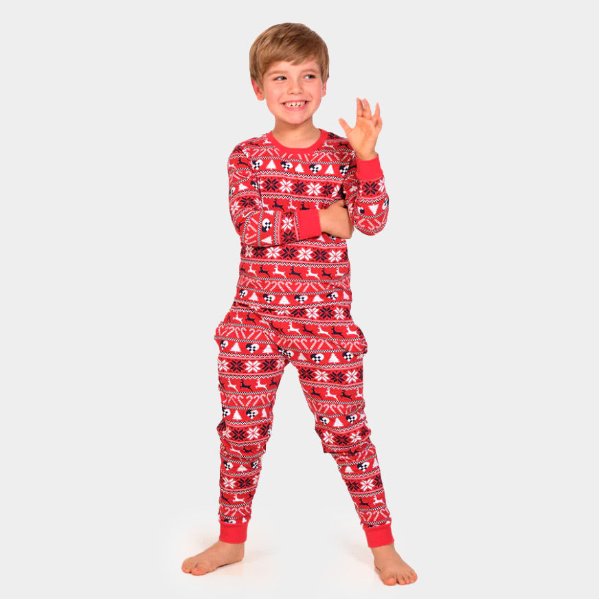 Pijama de Navidad para Niños Rojo con Renos y Árboles 