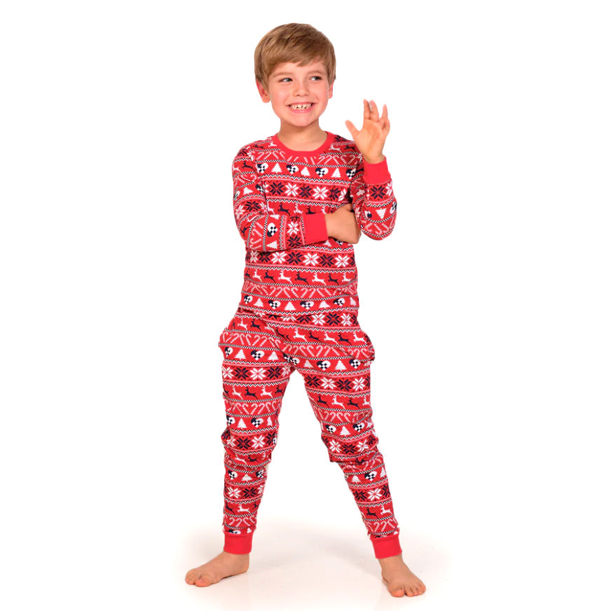 Pijama de Navidad para Niños Rojo con Renos y Árboles 